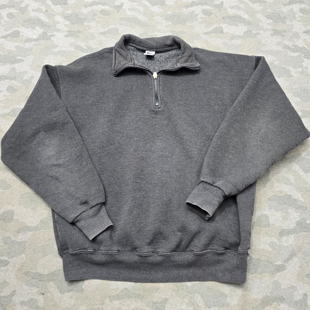VTG Russell Athletic Sweater Mens XL Gray Quarter Zip Y2k Pull Over Long Sleeve